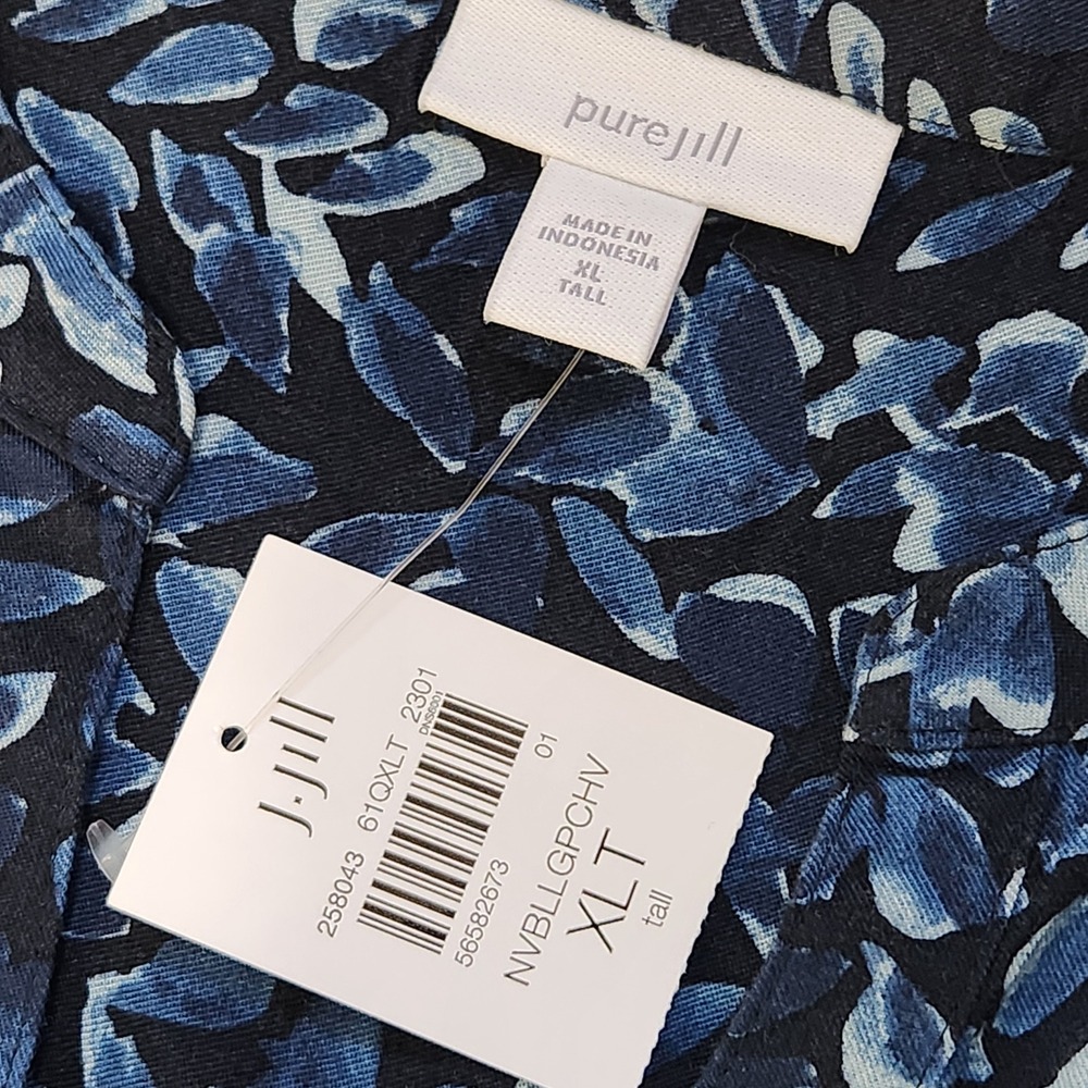 Pure Jill J. Jill Blue Leaf Print Viscose Midi Dress XL Tall NWT Long Sleeve - Picture 5 of 11